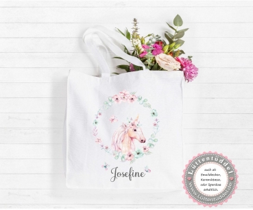 Preview: Einhorn Tasche Wechselwäsche Wechselkleidung (personalisiert) für Kindergarten  Wunschname KITA Kindergarten Einschulung Lüttentüddel®